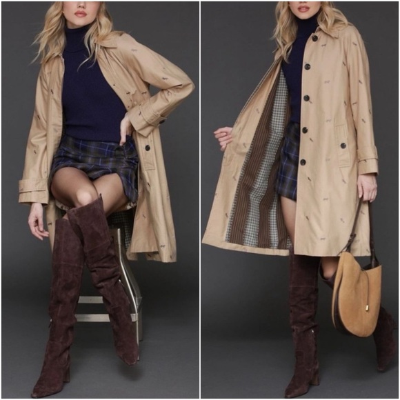 NWT Avec Les Filles Trench Coat Embroidered Horses Equestrian - Picture 4 of 12